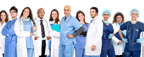 Doctor's team Group of doctors isolated in a white backgroud